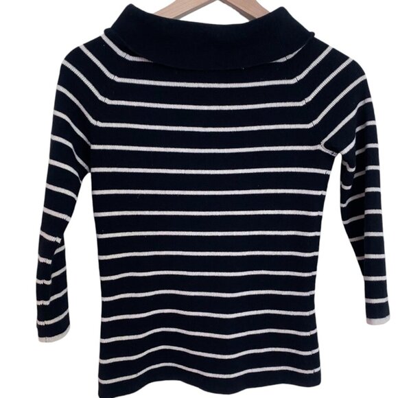 100% Cashmere Marshall Fields Black and White Striped Boatneck Sweater - Picture 4 of 7